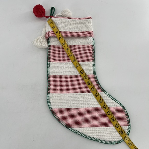 Rare Target Wondershop Christmas Stocking Woven Stitched Striped Poms Tassel 21" - Picture 8 of 9